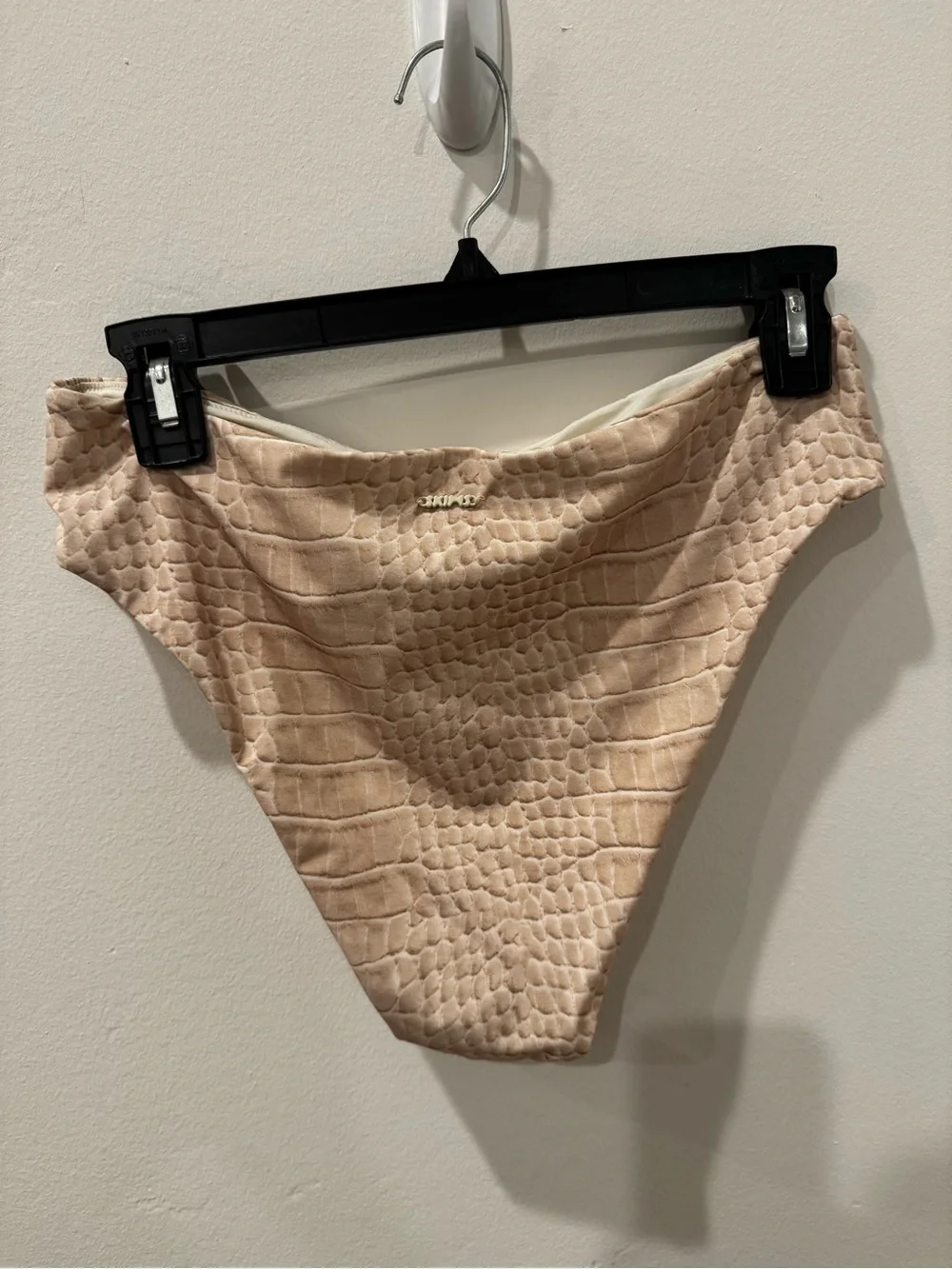 SKIMS Blush Textured High-Waist Bikini Bottoms with Cream Trim